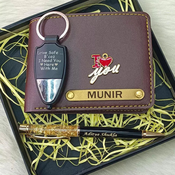 Personalized Pen Keychain Combo Gift Set - Brown - Uncommongifts.in