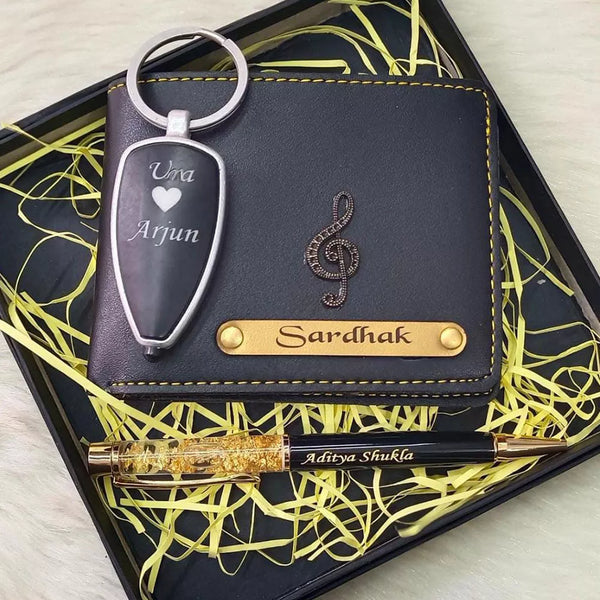 Personalized Pen Keychain Combo Gift Set - Navy Blue - Uncommongifts.in