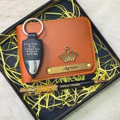 Personalized Pen Keychain Combo Gift Set - Tan - Uncommongifts.in