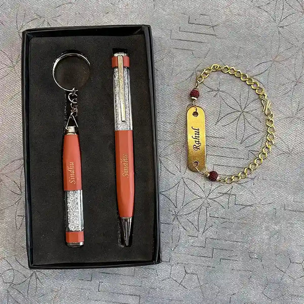 Personalized Pen with Keychain & Bracelet Gift Combo