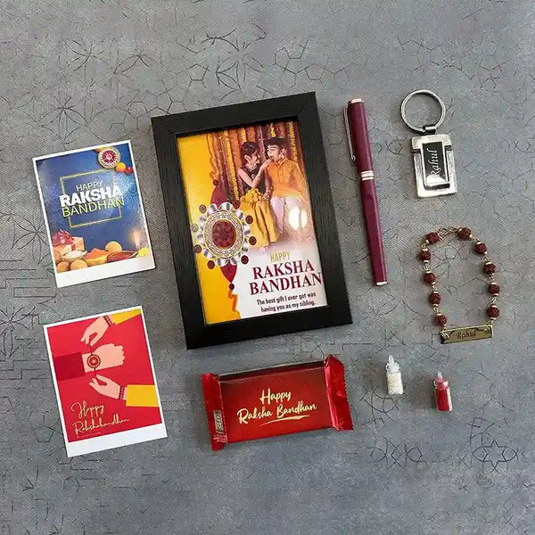 Personalized Photo Frame Rakhi Combo