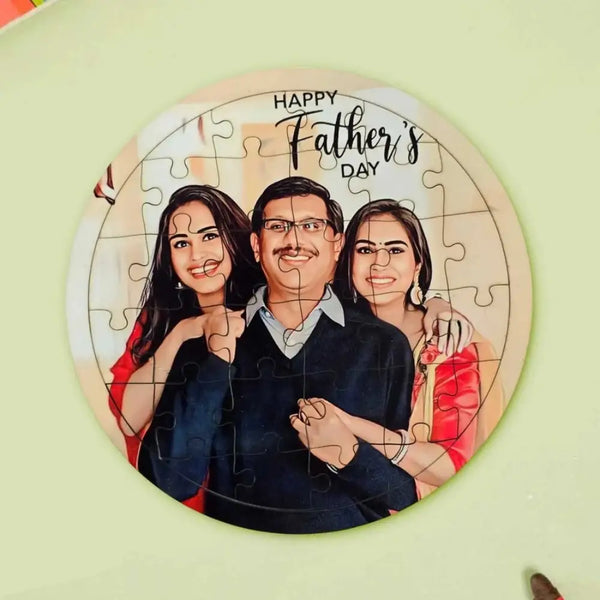 Personalized Photo Round "Happy Father's Day" MDF Wood Puzzle