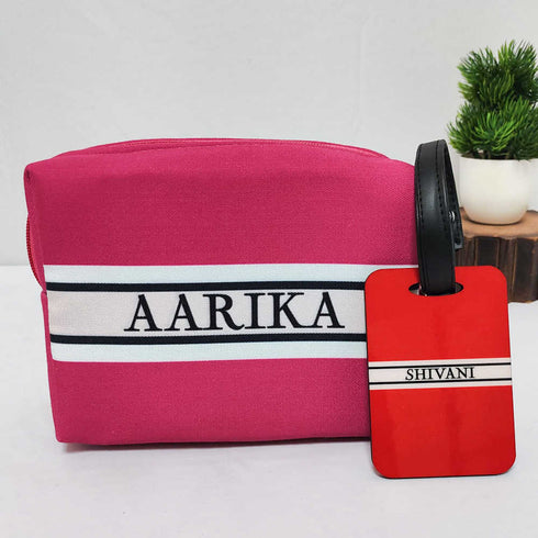 Personalized Pink Box Pouch & Luggage Tag Combo Gift Set for Kids