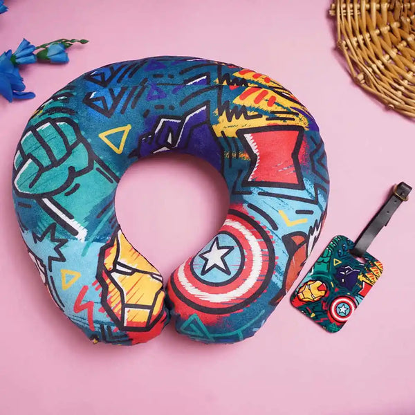 Personalized Printed Neck Pillow with Luggage Tag Combo for Kids