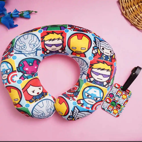 Personalized Printed Neck Pillow with Luggage Tag Combo for Kids