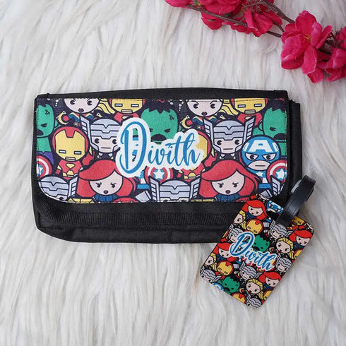 Personalized Printed Stationery Pouch & Luggage Tag Combo for Kids