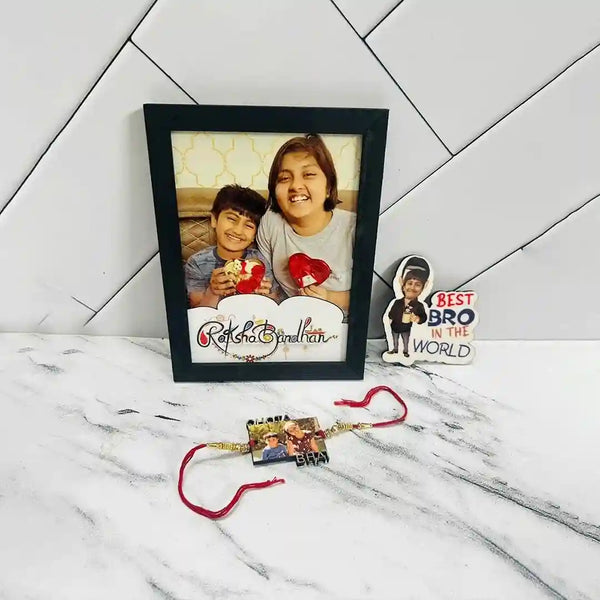 Personalized Rakhi Combo Frame with MDF Cutout and Rakhi