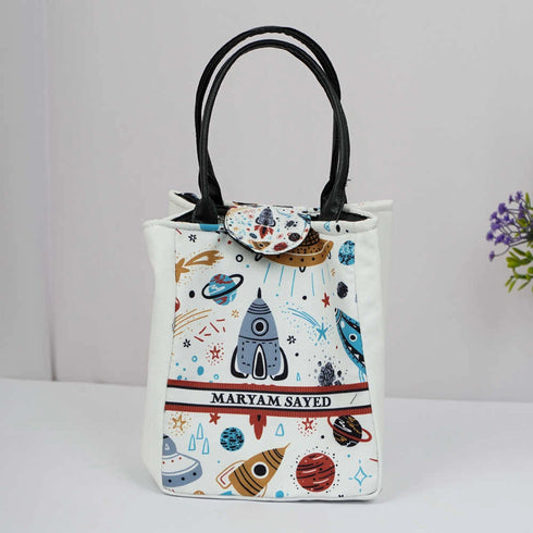 Personalized Space Printed Lunch Bag With Handle for Kids
