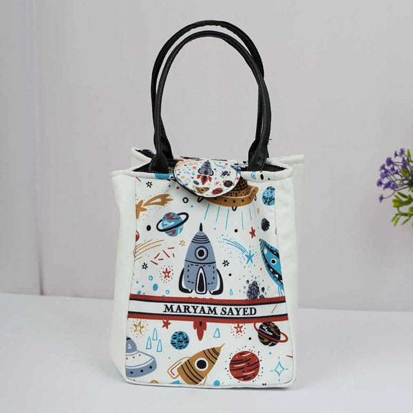 Personalized Space Printed Lunch Bag With Handle for Kids