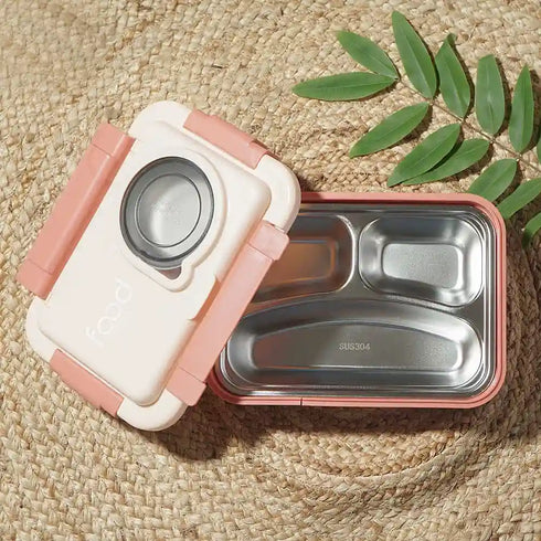 Personalized Steel Compartment Lunch Box for Kids - Peach