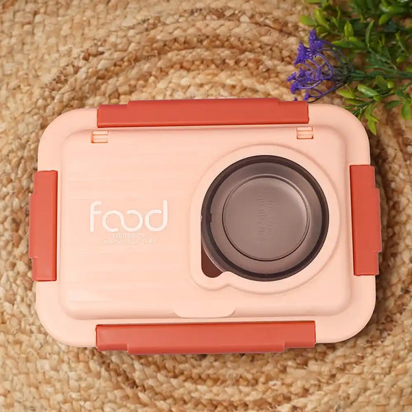 Personalized Steel Compartment Lunch Box for Kids - Peach