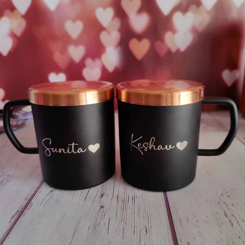 Personalized Steel Lid Tea and Coffee Stainless Couple Mug