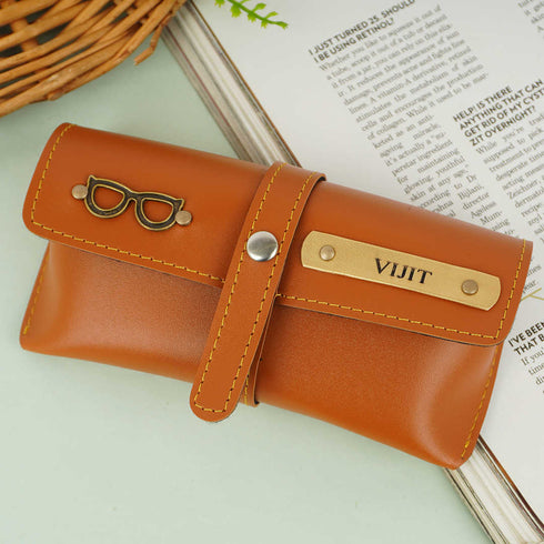 Personalized Sunglass Case With Charms - Tan - Uncommongifts.in
