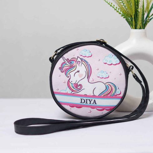 Personalised Unicorn Printed Kids Lunch Bag & Sling Bag Combo