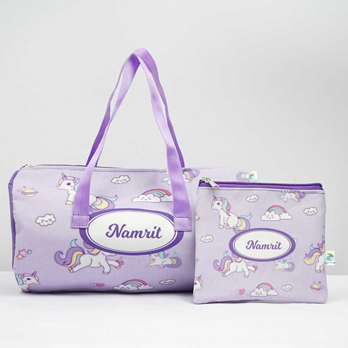 Personalized Unicorn Printed Kids Duffle Bag & Pouch Gift Comb