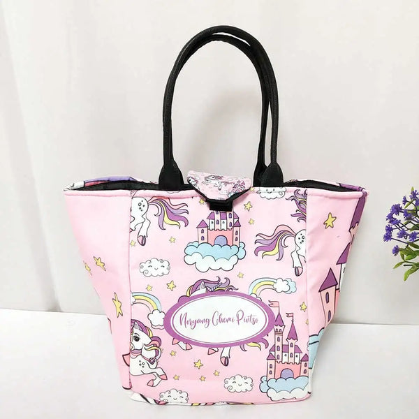 Personalized Unicorn Printed Lunch Bag With Handle for Kids