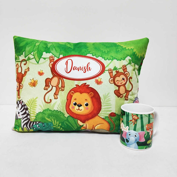 Personalized Animals Printed Kids Pillow & Mug Combo