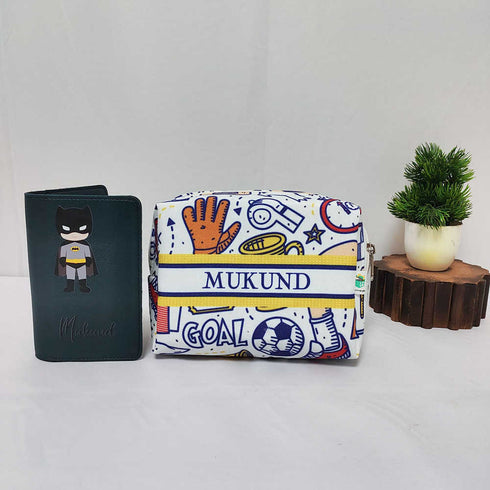 Personalized Cartoon Printed Kids Passport Cover & Box Pouch Combo