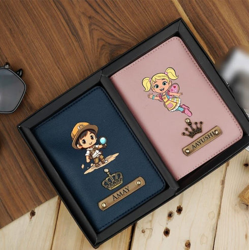 Personalized Cartoon Printed Kids Passport Cover Set with Charms