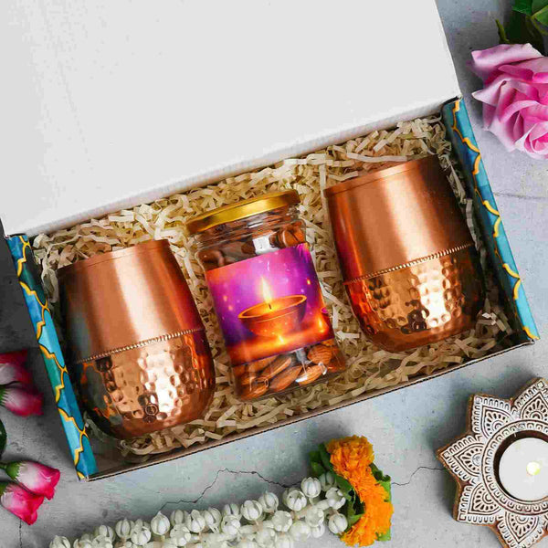 Copper Glass Diwali Combo Gift Set