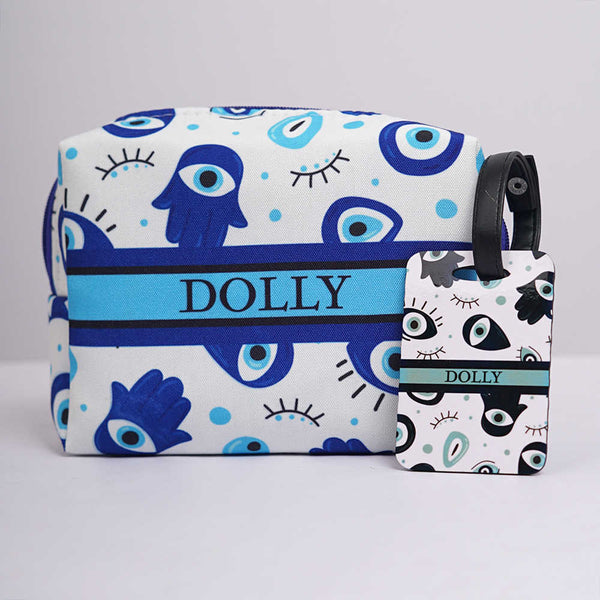 Personalized Evil Eye Printed Kids Box Pouch & Luggage Tag Combo