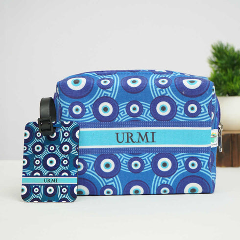 Personalized Evil Eye Printed Kids Box Pouch & Luggage Tag Combo