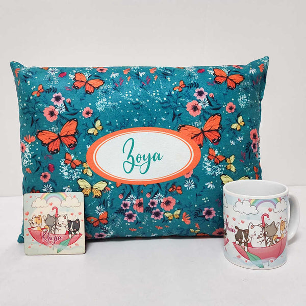 Personalized Floral Printed Kids Pillow Combo Gift Set