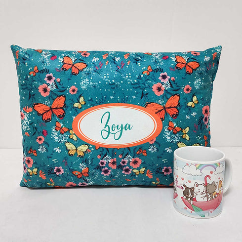Personalized Floral Printed Kids Pillow & Mug Combo