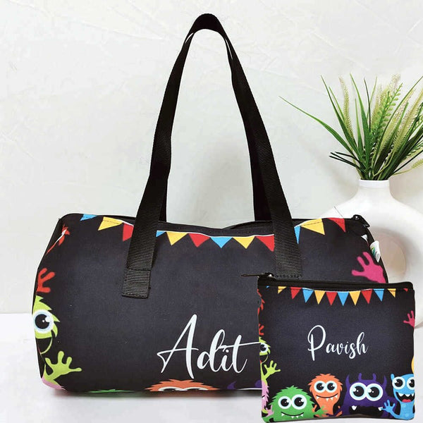 Personalized Multicolor Kids Duffle Bag & Pouch Gift Combo