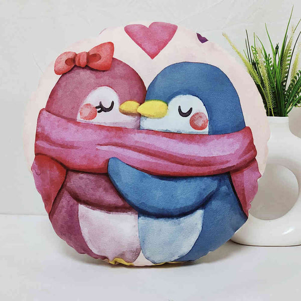 Personalized Penguins Printed Rounded Cushion