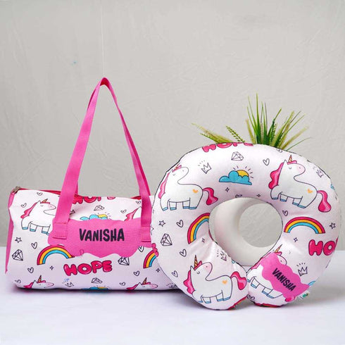Personalized Unicorn Printed Kids Duffle Bag Gift Combo
