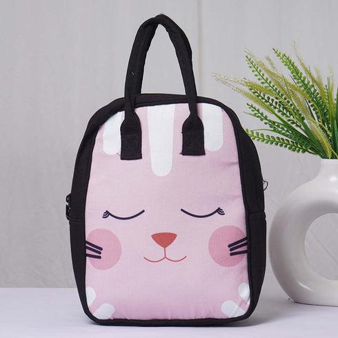 Pink Cat Printed Canvas Lunch Bag - Uncommongifts.in