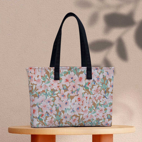 Pink Floral Print Women's Office Bag - Uncommongifts.in