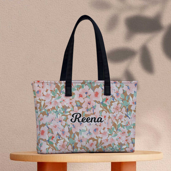Pink Floral Print Women's Office Bag - Uncommongifts.in