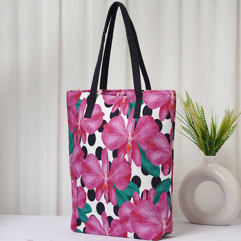 Pink Floral Printed Oversized Shopper Tote Bag - Uncommongifts.in