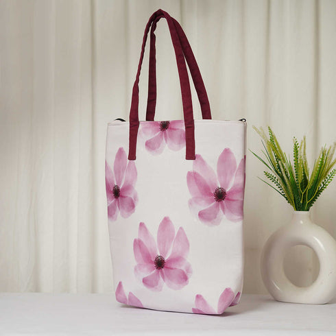 Pink Floral Printed Oversized Shopper Tote Bag - Uncommongifts.in