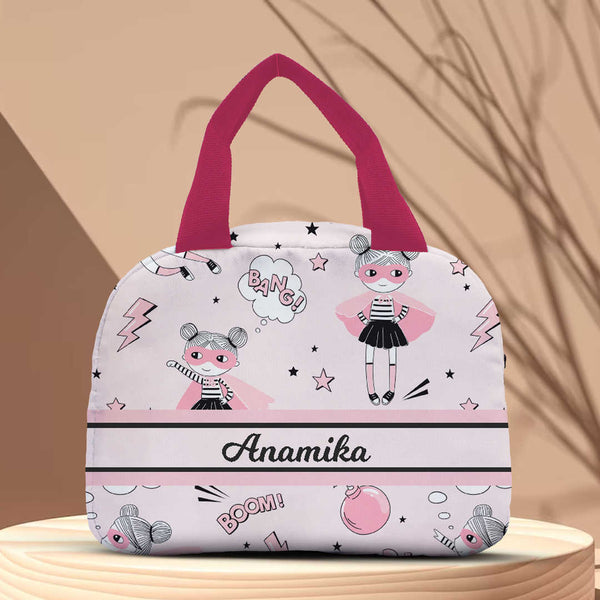 Personalised Pink Printed Kids Lunch Bag With Handle
