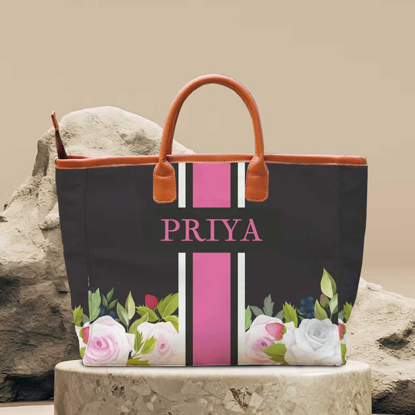 Pink Strap Floral Printed Personalised Luna Handbag