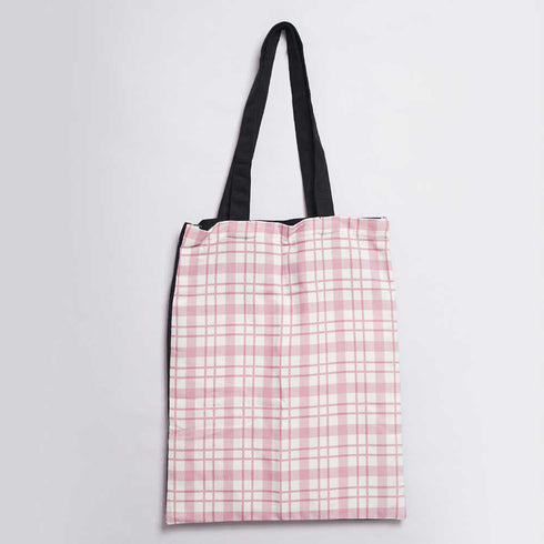 Pink Check Printed Tote Bag