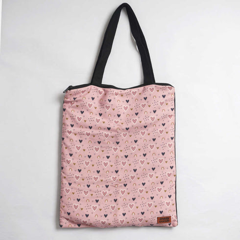 Pink Heart Shape Printed Tote Bag