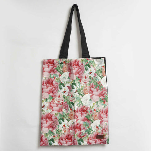 Pink Roses Printed Tote Bag