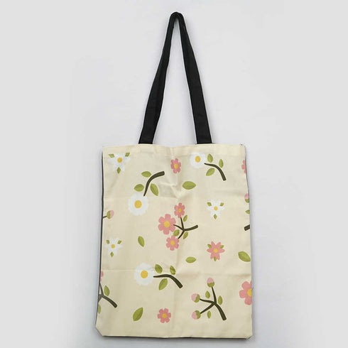 Pink & White Flowers Printed Tote Bag