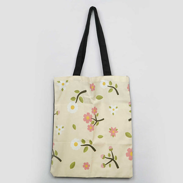 Pink & White Flowers Printed Tote Bag