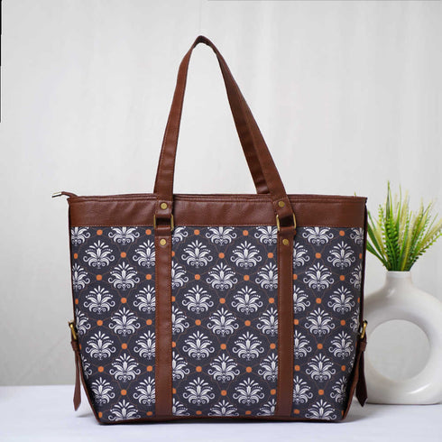 Printed Canvas Shoulder Bag Handbag With PU Handle