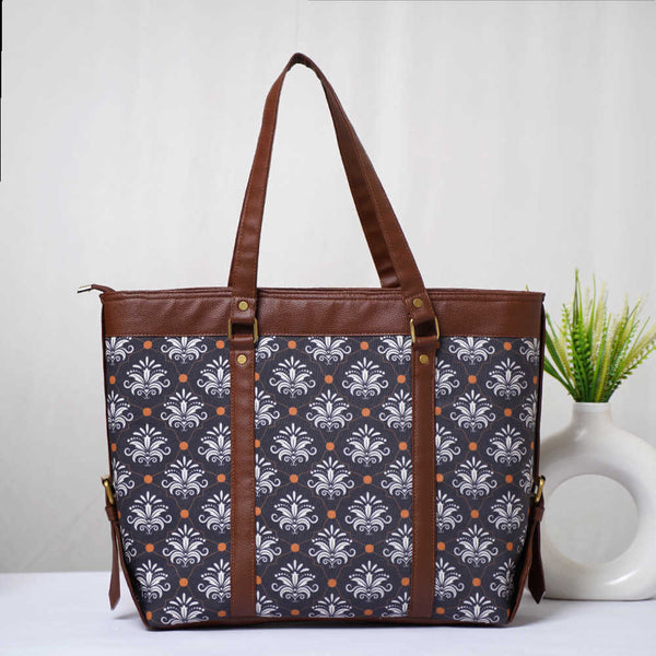 Printed Canvas Shoulder Bag Handbag With PU Handle