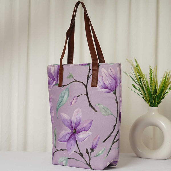 Purple Floral Printed Oversized Shopper Tote Bag - Uncommongifts.in