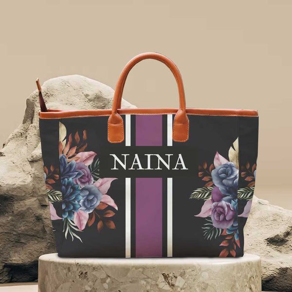 Purple Strap Floral Printed Personalised Luna Handbag