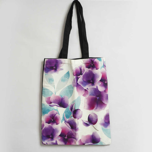 Purple Floral Printed Tote Bag