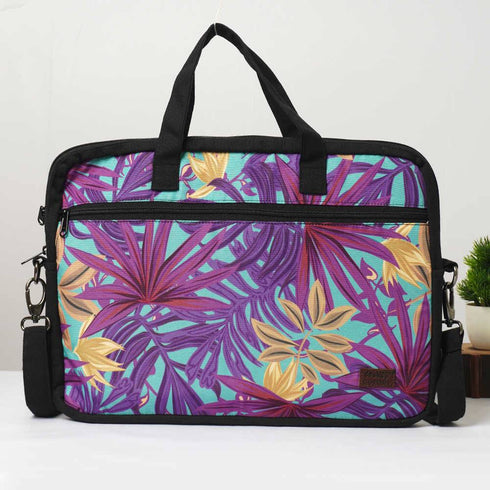 Purple Leaf's Printed Canvas Laptop Bag - 15.6 inch
