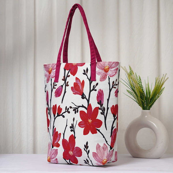 Red Floral Printed Oversized Shopper Tote Bag - Uncommongifts.in